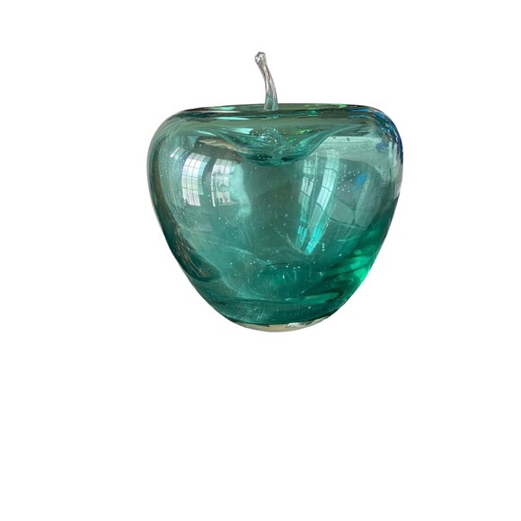 Large Hand Blown Art Glass Apple Green Paperweight Teacher Gift Hollow - Picture 4 of 6